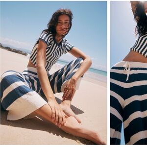 Free People Roberta Sweater Set- Ivory/Navy Small